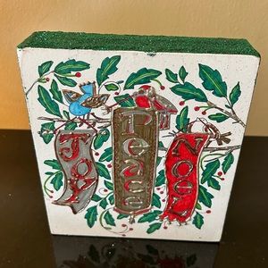 LOVE, PEACE, JOY holiday sign decor. Hand painted.